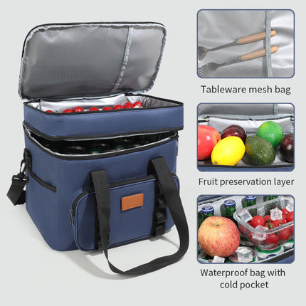 Khaki 23L Extra Large Insulated Cooler Bag with Double Layers - Perfect for Camping, Picnics, and Outdoor Adventures