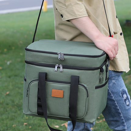 Khaki 23L Extra Large Insulated Cooler Bag with Double Layers - Perfect for Camping, Picnics, and Outdoor Adventures