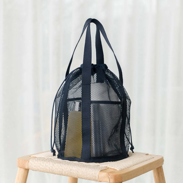 Navy Blue Lightweight Mesh Drawstring Beach Bag