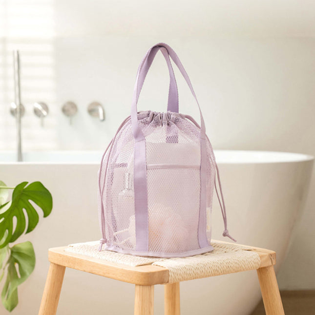 Purple Lightweight Mesh Drawstring Beach Bag