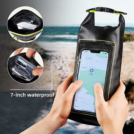 Black And Green 2L Waterproof Phone Pouch - Multi-Functional PVC Dry Bag for Swimming and Water Activities