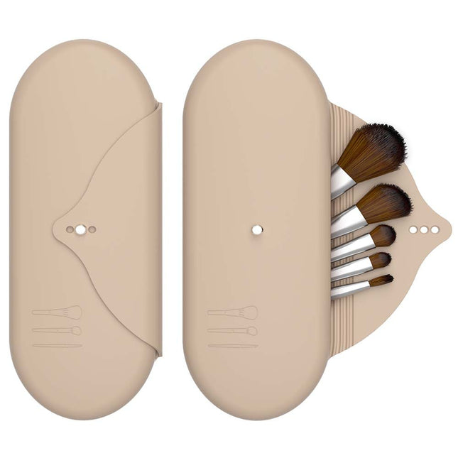 2 Pcs Beige Elegant Silicone Makeup Brush Storage Case (Functional)