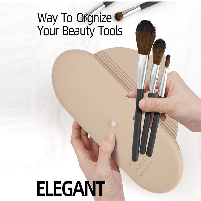 2 Pcs Beige Elegant Silicone Makeup Brush Storage Case (Functional)