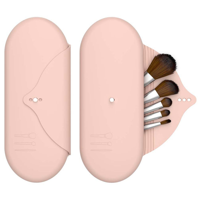 2 Pcs Pink Elegant Silicone Makeup Brush Storage Case