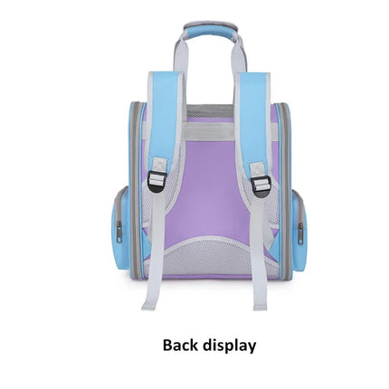Blue And Purple Portable Pet Carrier Backpack - Spacious, Breathable, and Travel-Friendly for Cats and Small Dogs