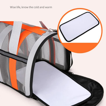 Size L Pink And White Foldable Pet Carrier Bag - Lightweight, Breathable, and Spacious for All Seasons