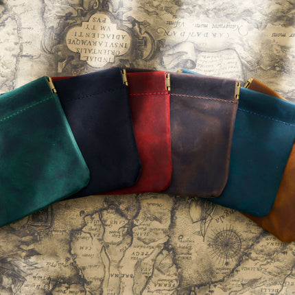 Coffee Genuine Leather Coin Purse - Vintage Style Snap Closure Mini Pouch