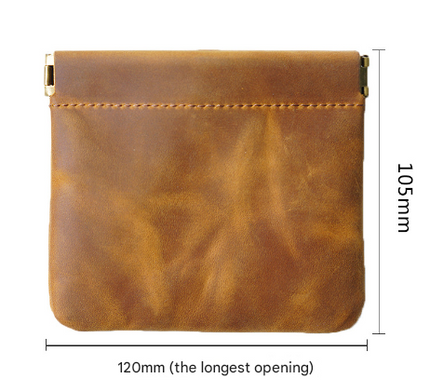 Coffee Genuine Leather Coin Purse - Vintage Style Snap Closure Mini Pouch