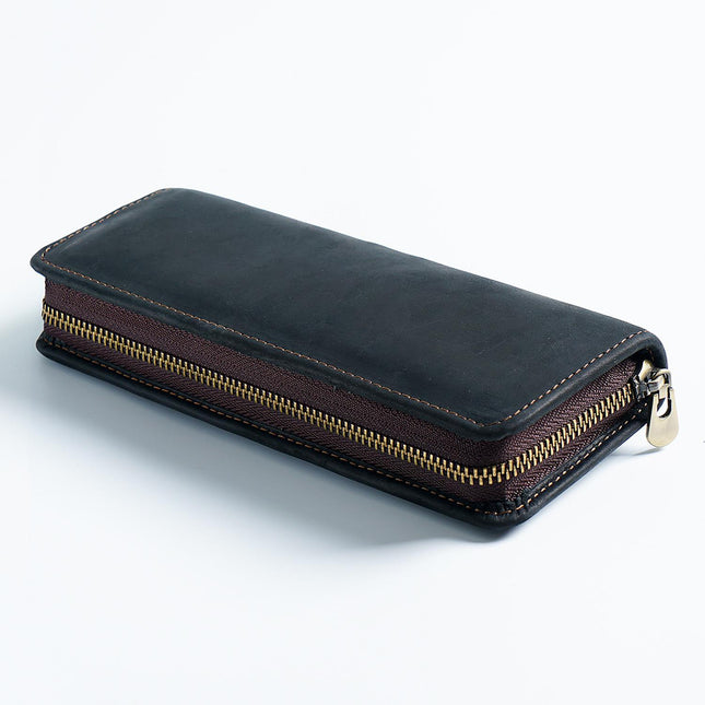 Black Genuine Leather Pencil Case