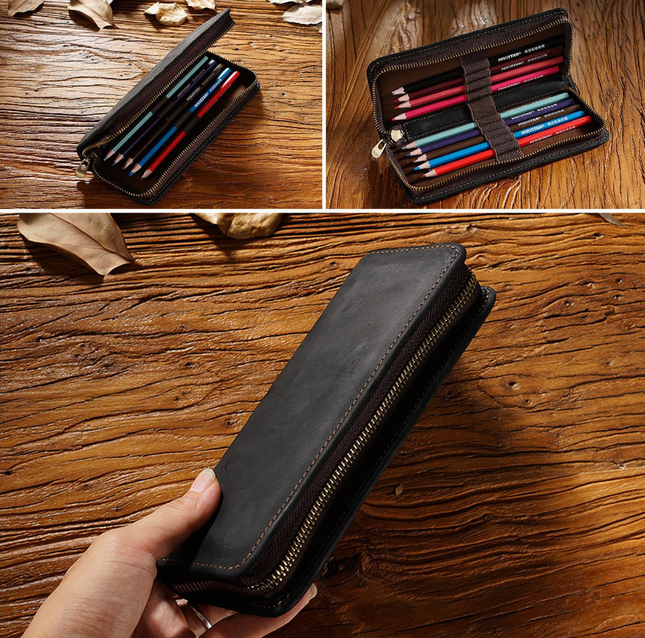 Black Genuine Leather Pencil Case – product detail