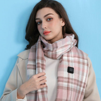 Light Pink Plaid Heated Scarf - Electric Warming Scarf, Winter Outdoor Essential (Without power bank)
