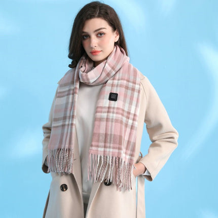 Light Pink Plaid Heated Scarf - Electric Warming Scarf, Winter Outdoor Essential (Without power bank)