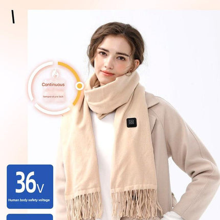 Light Pink Plaid Heated Scarf - Electric Warming Scarf, Winter Outdoor Essential (Without power bank)