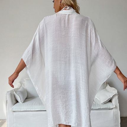 White Summer Beach Cover-Up- Bamboo Cotton Sun Protection Cardigan