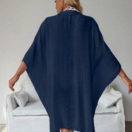 Navy Blue Summer Beach Cover-Up- Bamboo Cotton Sun Protection Cardigan