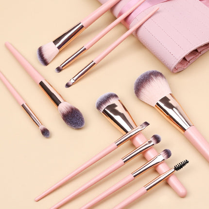Pink 11 Pcs Makeup Brush Set - Complete Brush Kit with Travel Case