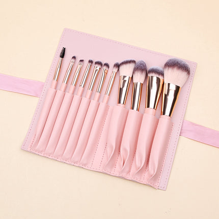 Pink 11 Pcs Makeup Brush Set - Complete Brush Kit with Travel Case