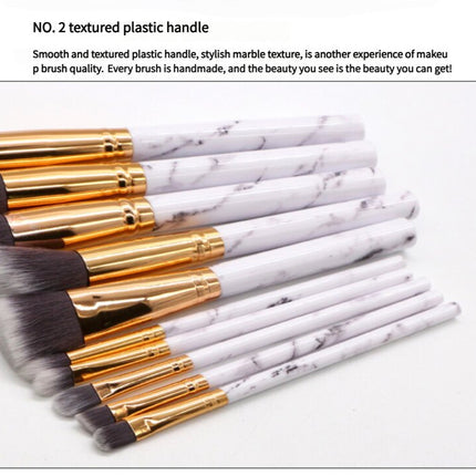 Barrel Pink Marble Makeup Brush Collection - 10 brushes for face, eyes and lips