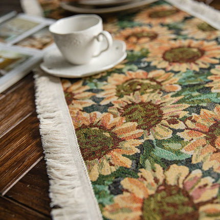 2 PCS Sunflower Table Runner with Fringe - Jacquard Woven Cotton Blend (30x120cm)