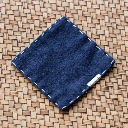 Navy Blue Chinese Style Linen Coasters - Set of 4, Hand-Embroidered Tea Mats (9x9cm)