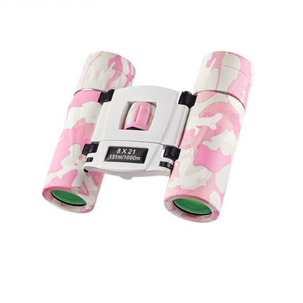 Pinkish White Mini Pocket Binoculars - 8x21 High Power Colorful Binoculars for Kids