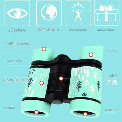 2 PCS Orange Kids Binoculars - Rubber Grip, Tree Pattern