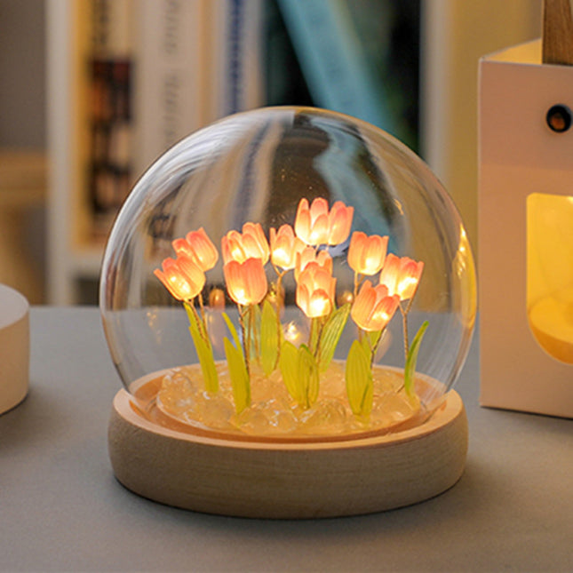 (Ten Pink Tulips) Glowing Tulip Dome Lamp