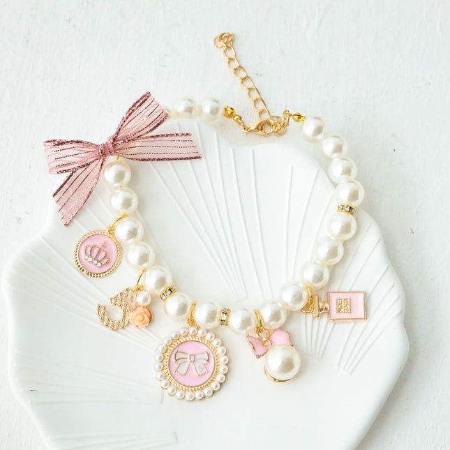 Pink 4-PCS Pearl Charm Pet Necklace
