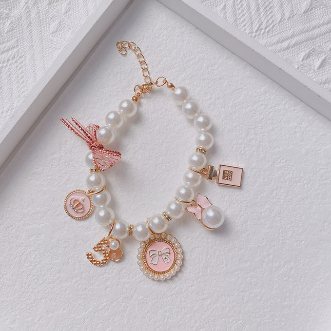Pink 4-PCS Pearl Charm Pet Necklace – product detail