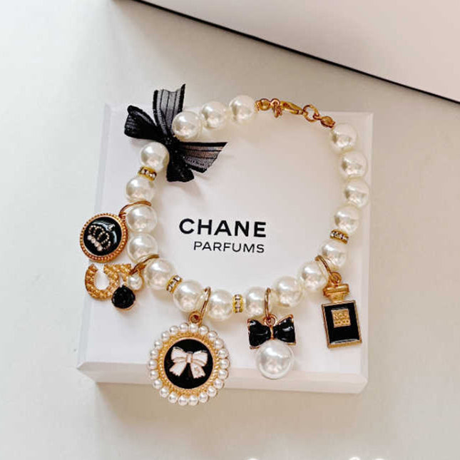Black 4-PCS Pearl Charm Pet Necklace