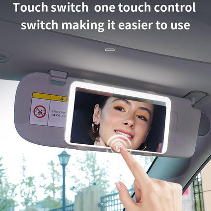 White Single button Car Sun Visor Makeup Mirror with LED Light - Tri-Color, Touch Control