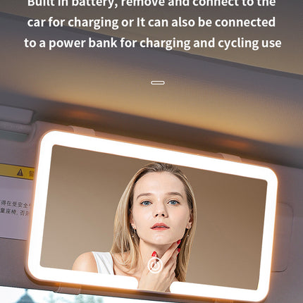 Black Single button Car Sun Visor Makeup Mirror with LED Light - Tri-Color, Touch Control