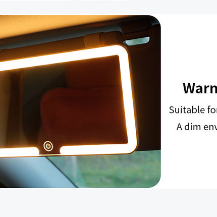 White double button Car Sun Visor Makeup Mirror with LED Light - Tri-Color, Touch Control