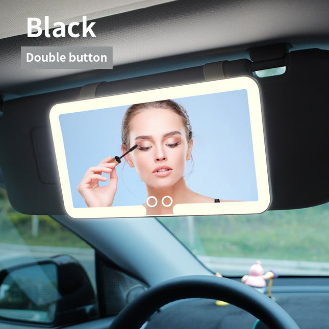 Black double button Car Sun Visor Makeup Mirror with LED Light