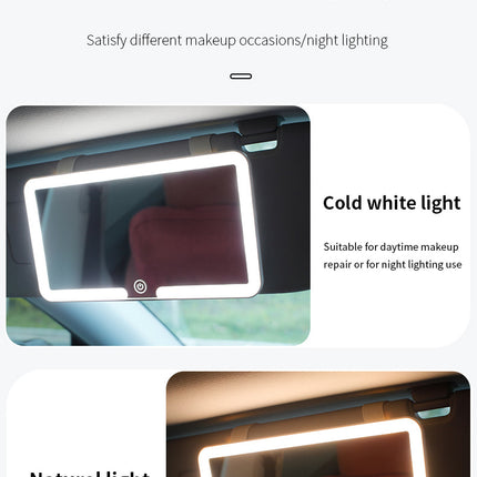 Black double button Car Sun Visor Makeup Mirror with LED Light - Tri-Color, Touch Control