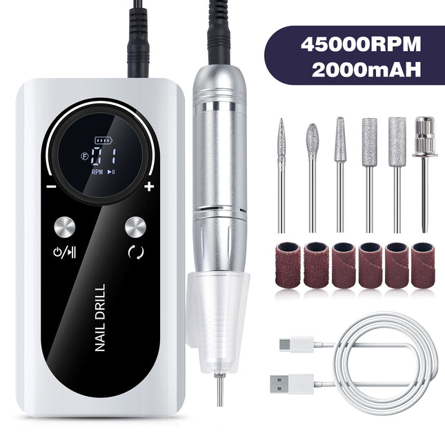 White Professional 45000RPM Rechargeable Nail Drill