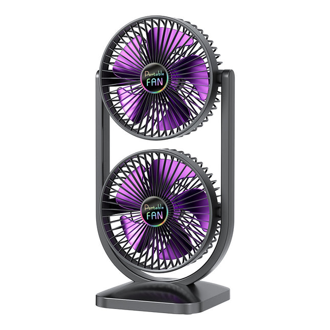 Purple Dual Head USB Rechargeable Desk Fan
