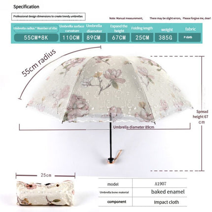 Pink Elegant Lace Parasol - UV Protection, Sun & Rain Umbrella, Tri-Fold Design