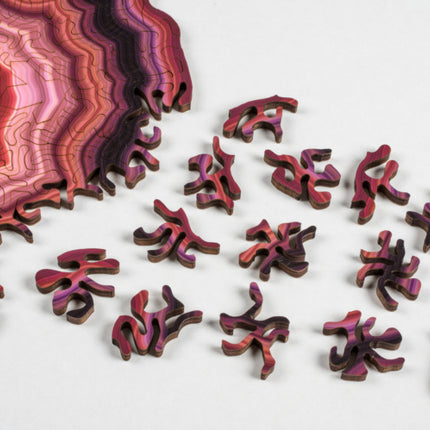 Red Algorithmic Agate Jigsaw Puzzle - 164 Unique Wooden Pieces