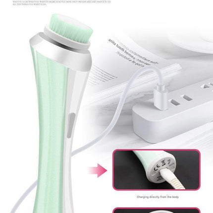 Pink Rechargeable Facial Cleansing Brush Kit with 4 Heads & Charging Dock