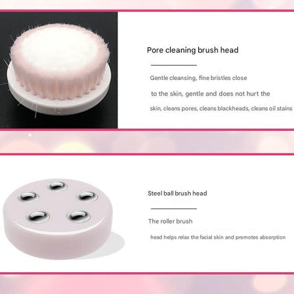 Pink Rechargeable Facial Cleansing Brush Kit with 4 Heads & Charging Dock