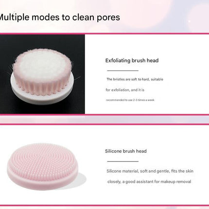 Pink Rechargeable Facial Cleansing Brush Kit with 4 Heads & Charging Dock