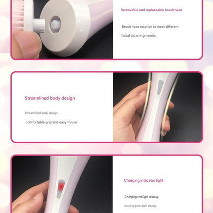 Pink Rechargeable Facial Cleansing Brush Kit with 4 Heads & Charging Dock