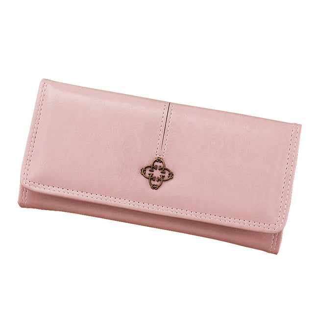 Pink Classic Long Bifold Wallet for Women