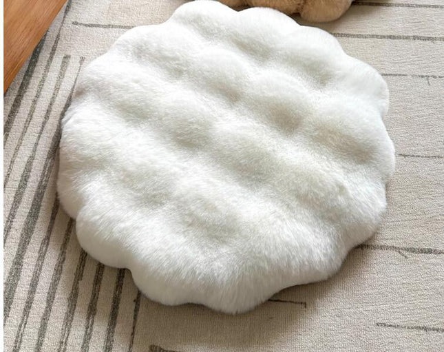 White Plush Round Cat Mat