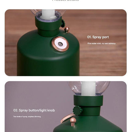 White Retro Kerosene Lamp Humidifier - Rechargeable Cool Mist Maker with Dimmable Light