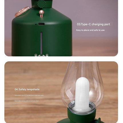 White Retro Kerosene Lamp Humidifier - Rechargeable Cool Mist Maker with Dimmable Light