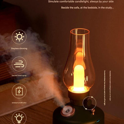 Green Retro Kerosene Lamp Humidifier - Rechargeable Cool Mist Maker with Dimmable Light
