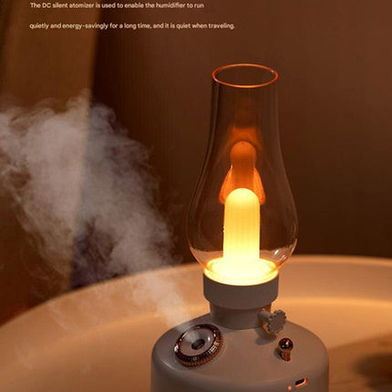 Green Retro Kerosene Lamp Humidifier - Rechargeable Cool Mist Maker with Dimmable Light