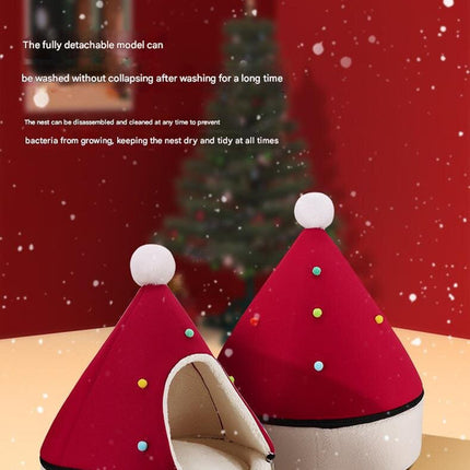 Festive Detachable Pet House - Cozy Red Santa Hat Design (S - 37x46cm)